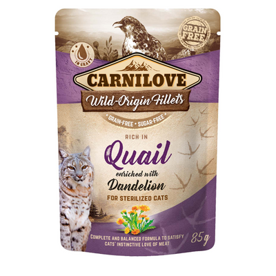 Carnilove Cat Adulte Pouch Ragout - Caille enrichie au pissenlit pour chats stérilisés 85g - MyStetho Veterinary