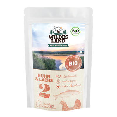 Wildes Land Feline Adult BIO poulet et saumon avec cannberges 85g - MyStetho Veterinary